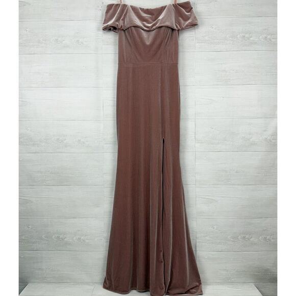 Anthropologie BHLDN Fawn Velvet Maxi Dress Size 4 Rose Pink Off Shoulder Wedding - Picture 15 of 16